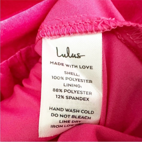 NWT Lulus Peak Party Vibe Satin Tiered Tie Midi Dress Hot Pink - Picture 8 of 8